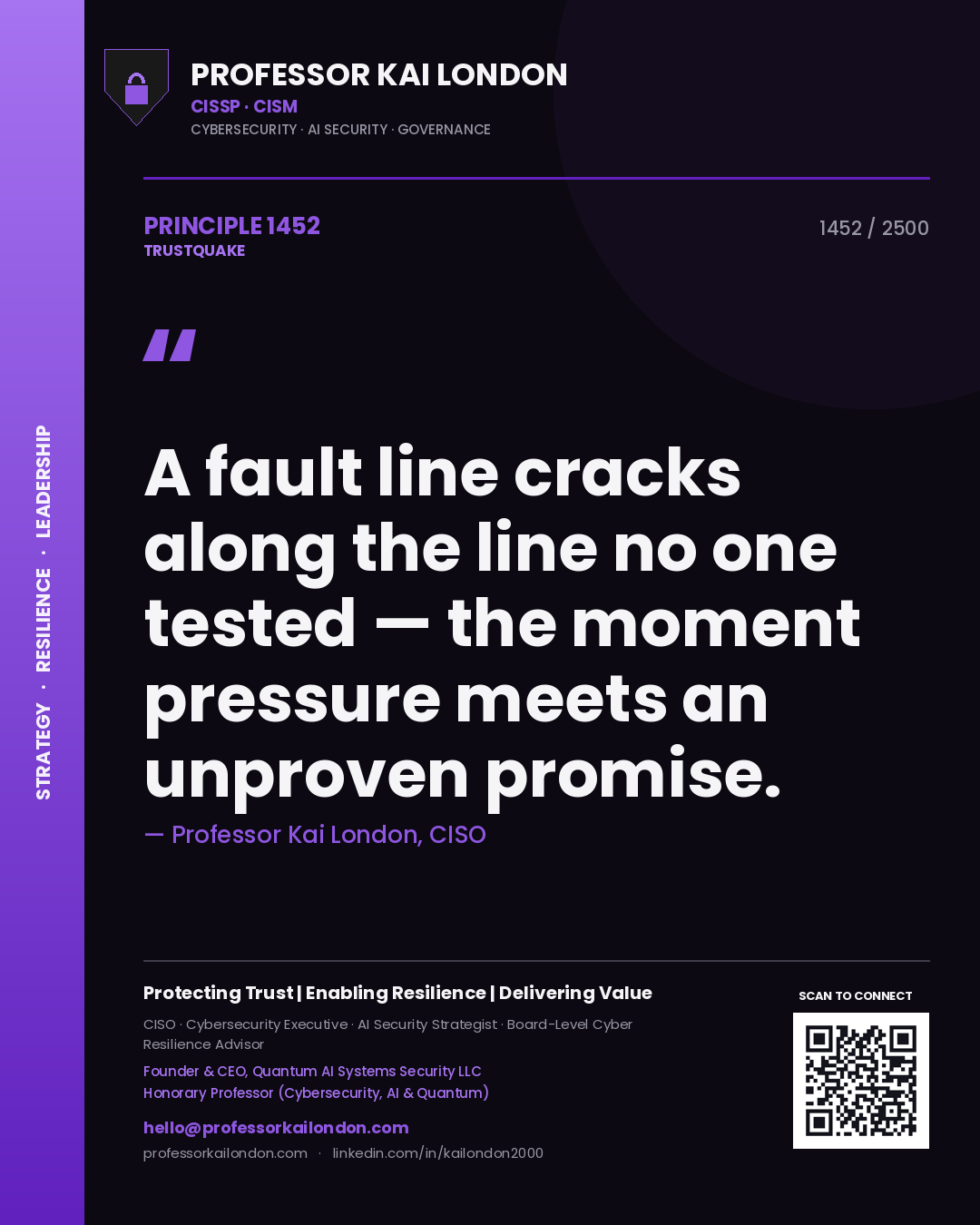 Professor Kai London principle 1452: A fault line cracks along the line no one tested — the moment pressure meets an unproven promise.
