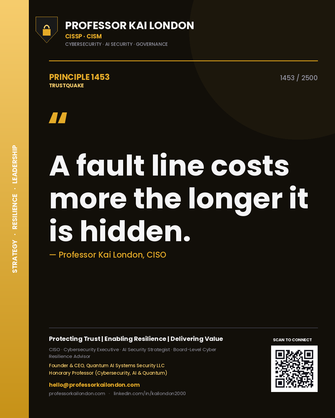 Professor Kai London principle 1453: A fault line costs more the longer it is hidden.