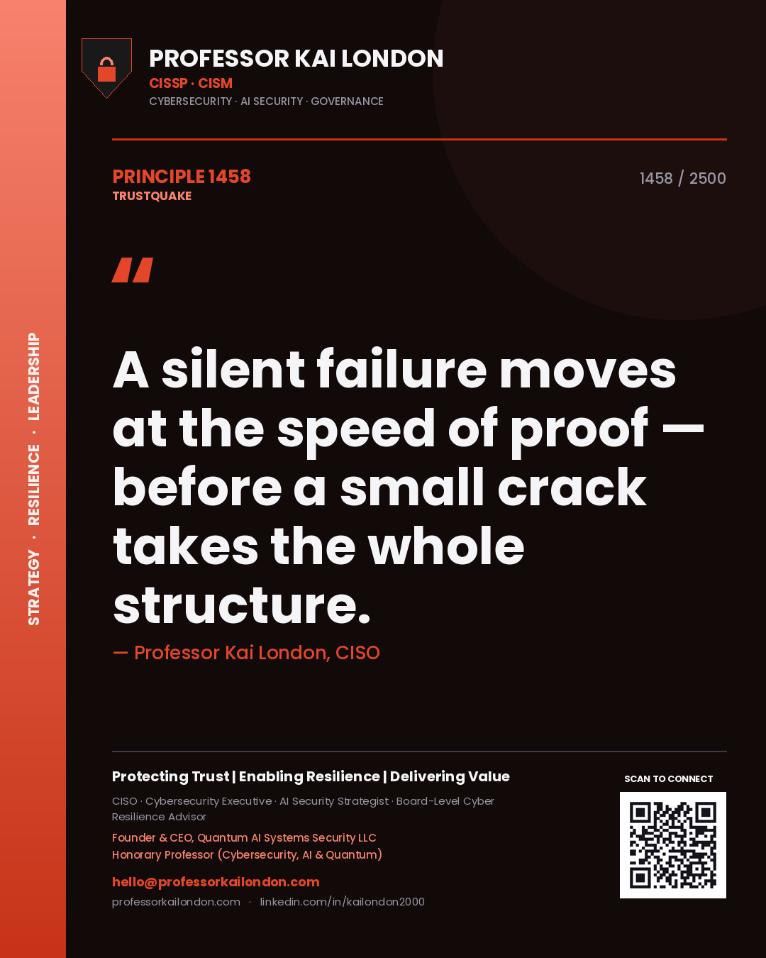 Professor Kai London principle 1458: A silent failure moves at the speed of proof — before a small crack takes the whole structure.