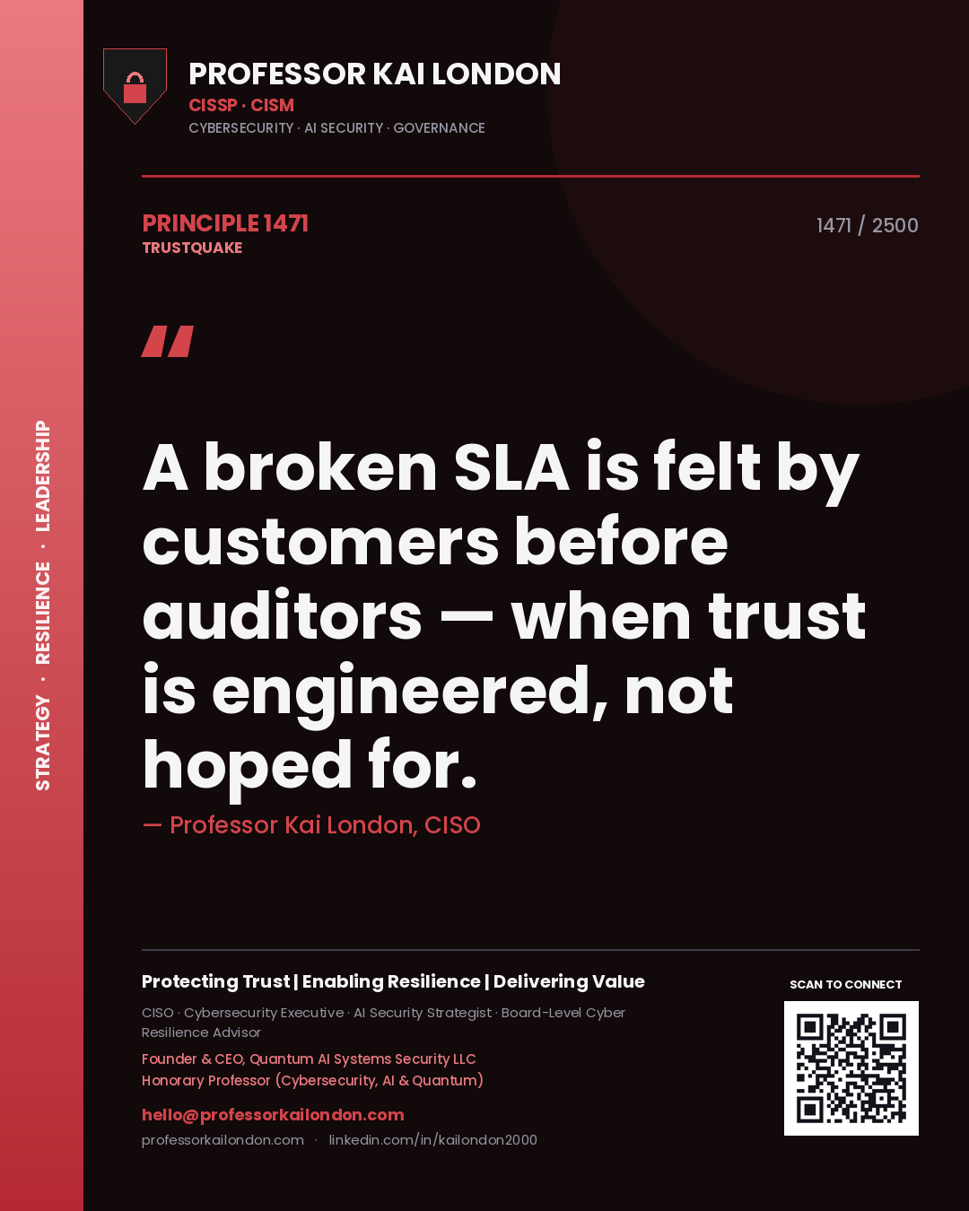 Professor Kai London principle 1471: A broken SLA is felt by customers before auditors — when trust is engineered, not hoped for.