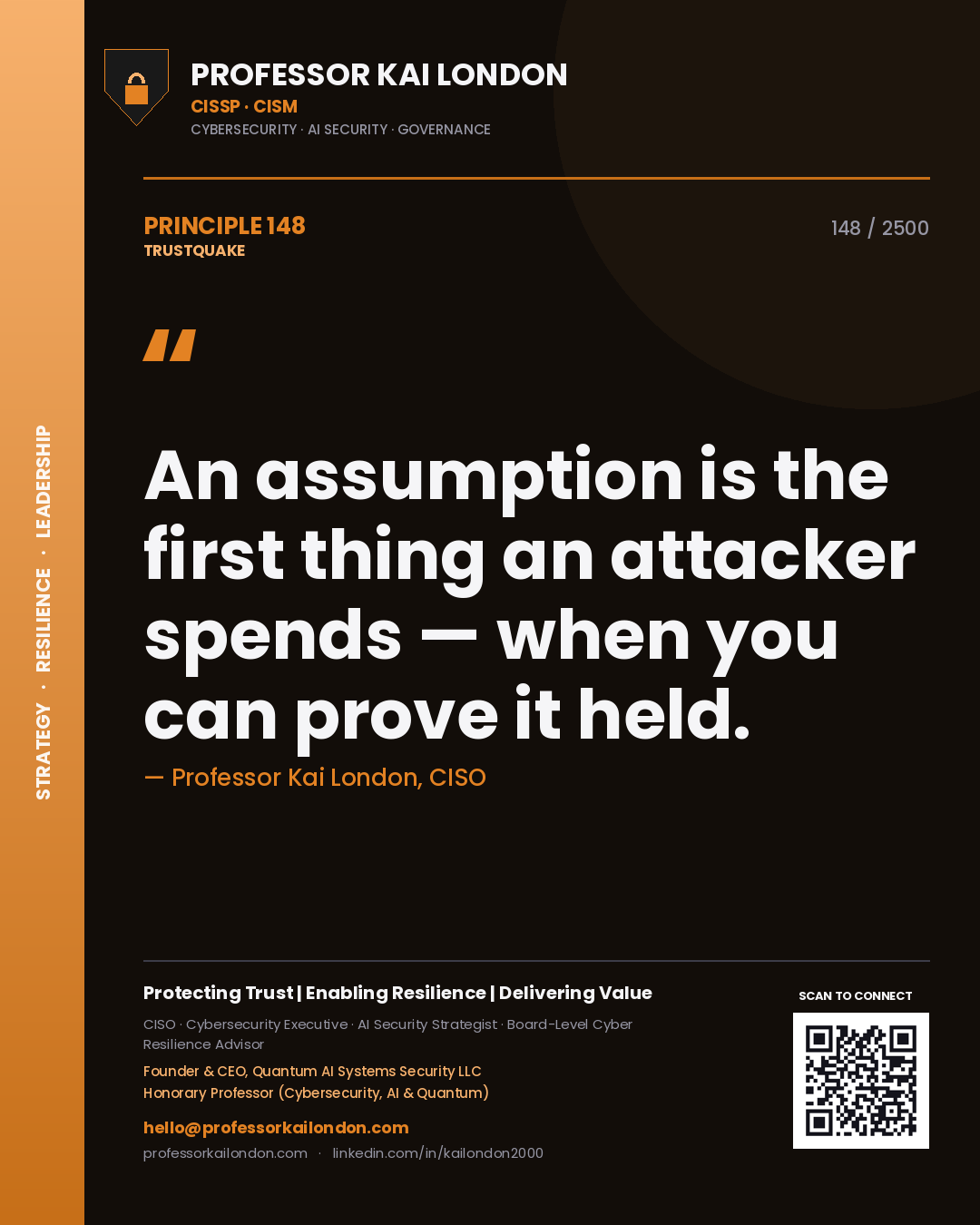 Professor Kai London principle 148: An assumption is the first thing an attacker spends — when you can prove it held.