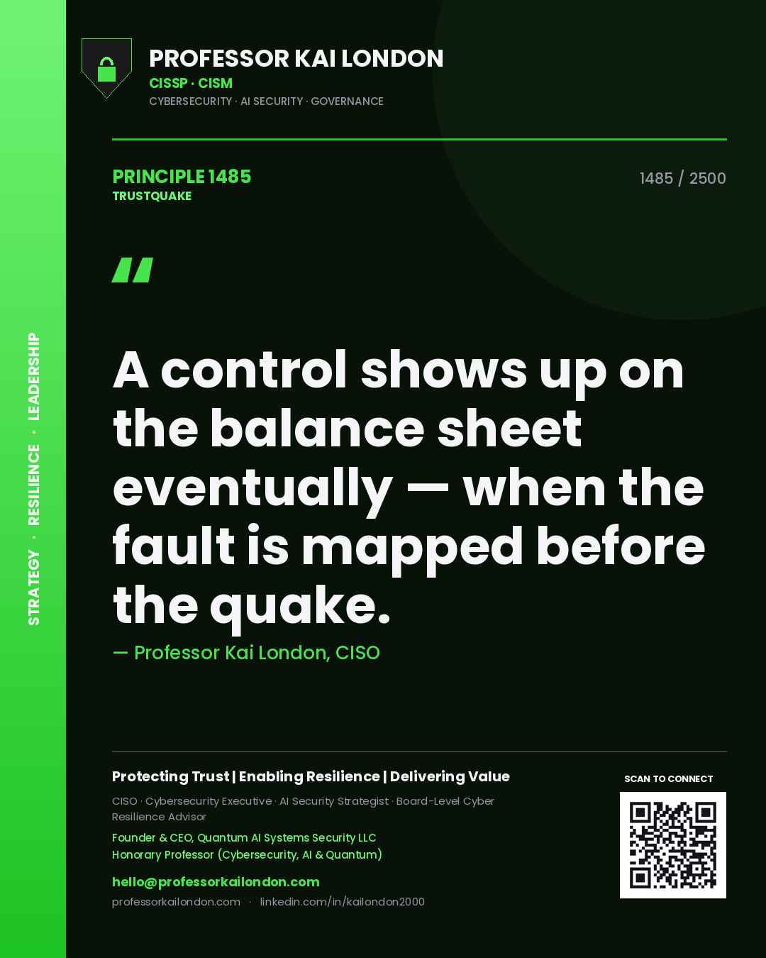 Professor Kai London principle 1485: A control shows up on the balance sheet eventually — when the fault is mapped before the quake.