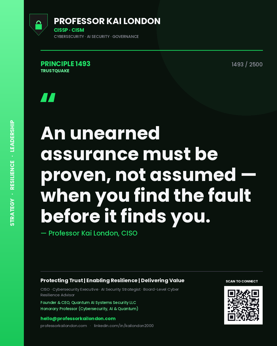 Professor Kai London principle 1493: An unearned assurance must be proven, not assumed — when you find the fault before it finds you.