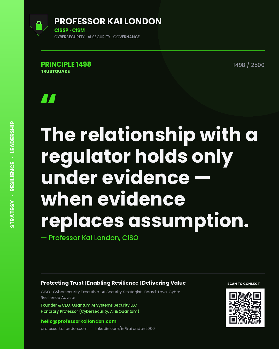 Professor Kai London principle 1498: The relationship with a regulator holds only under evidence — when evidence replaces assumption.