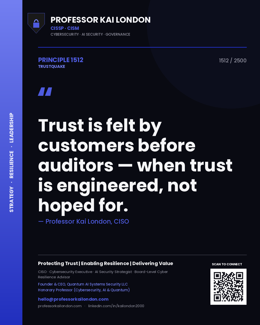 Professor Kai London principle 1512: Trust is felt by customers before auditors — when trust is engineered, not hoped for.