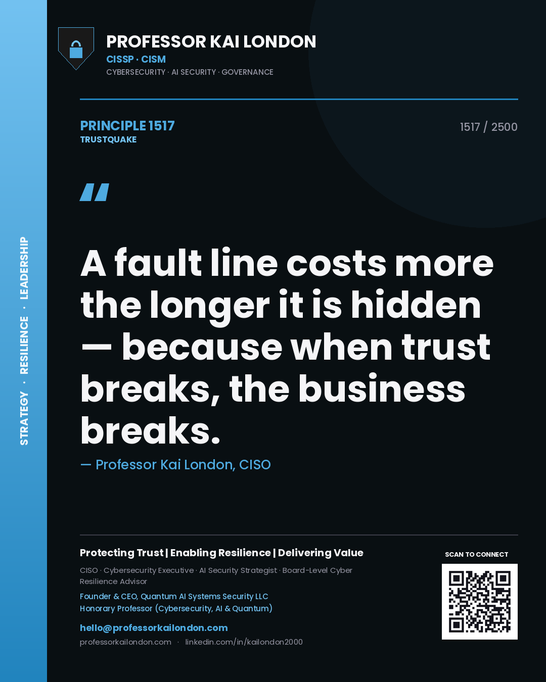 Professor Kai London principle 1517: A fault line costs more the longer it is hidden — because when trust breaks, the business breaks.