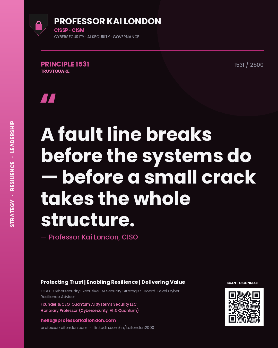 Professor Kai London principle 1531: A fault line breaks before the systems do — before a small crack takes the whole structure.