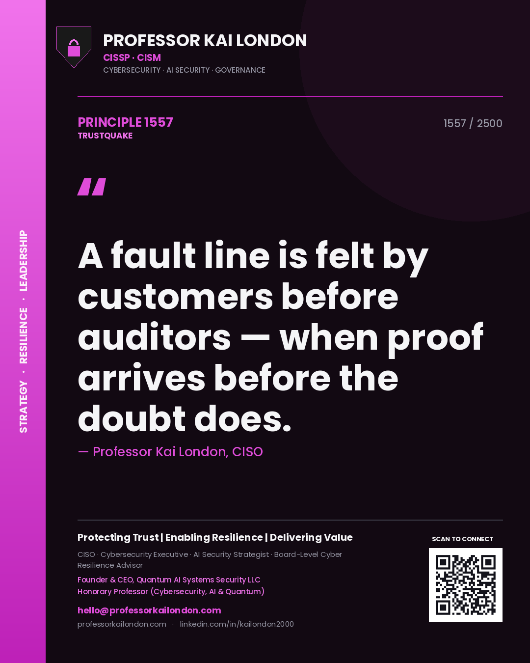 Professor Kai London principle 1557: A fault line is felt by customers before auditors — when proof arrives before the doubt does.