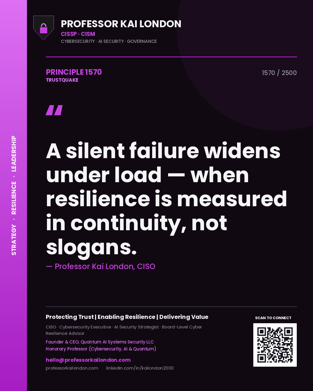 Professor Kai London principle 1570: A silent failure widens under load — when resilience is measured in continuity, not slogans.