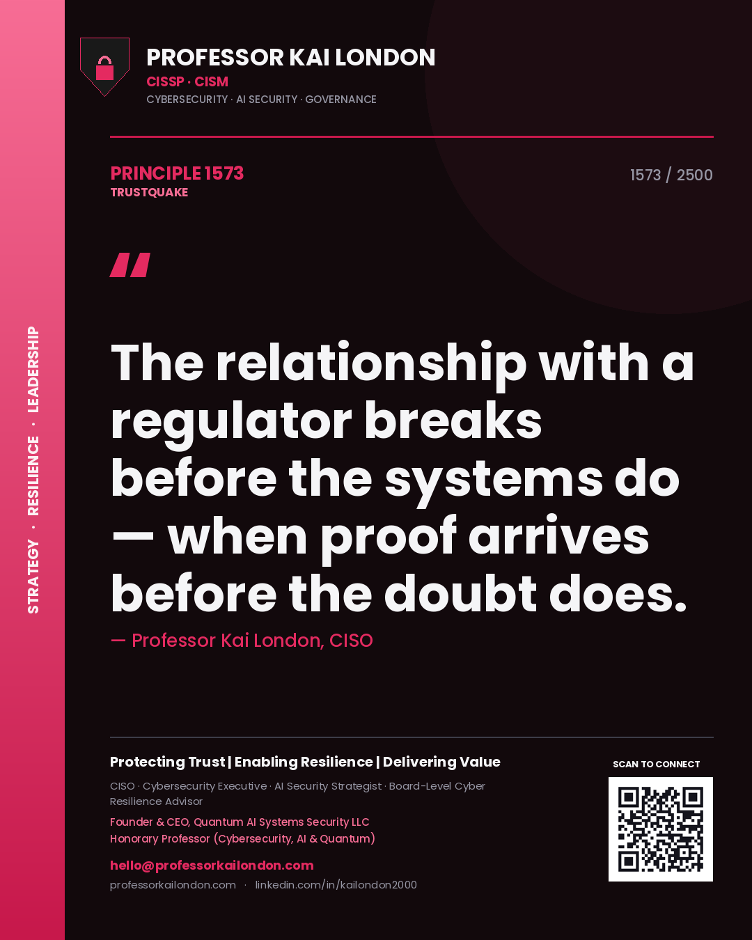 Professor Kai London principle 1573: The relationship with a regulator breaks before the systems do — when proof arrives before the doubt does.