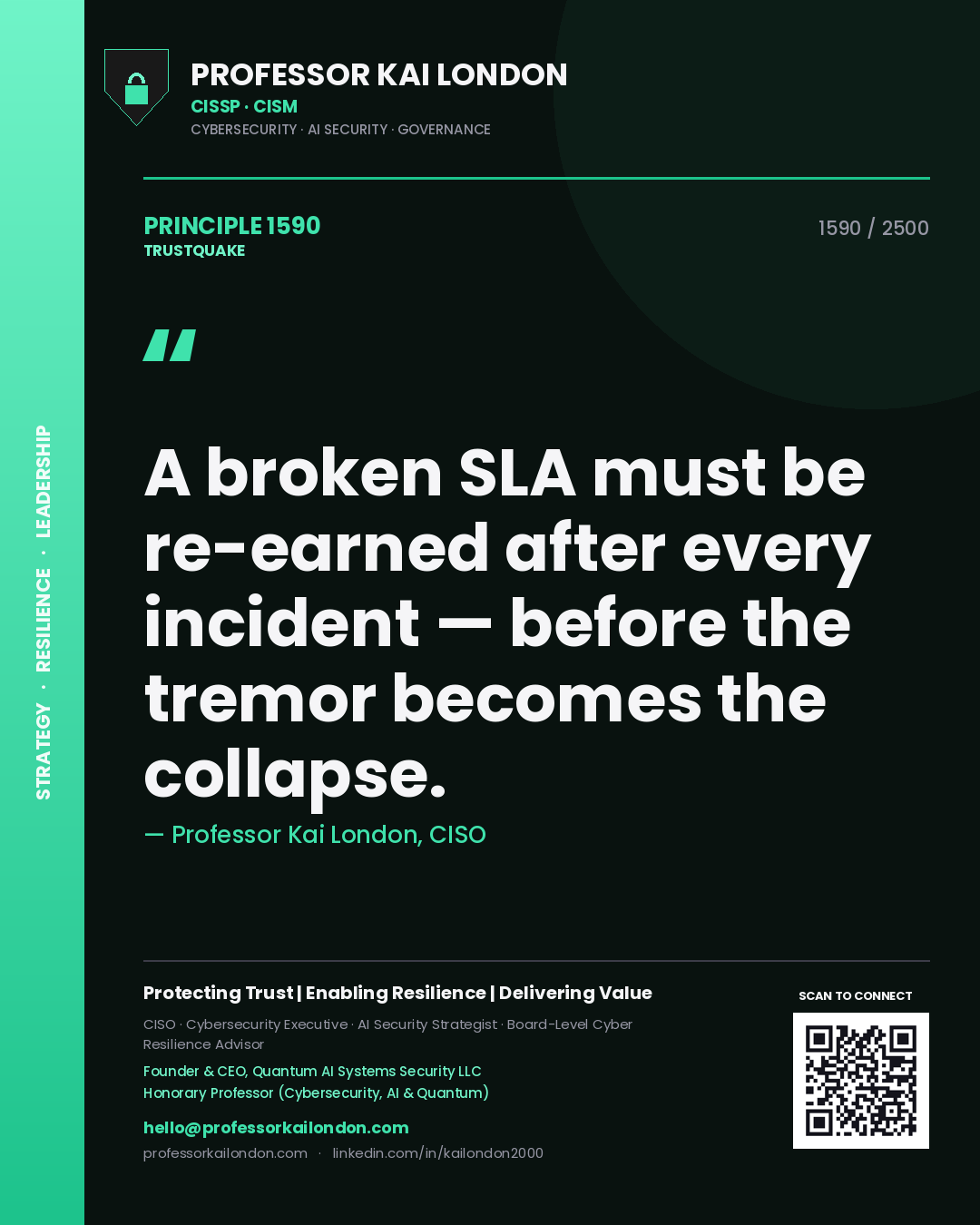 Professor Kai London principle 1590: A broken SLA must be re-earned after every incident — before the tremor becomes the collapse.