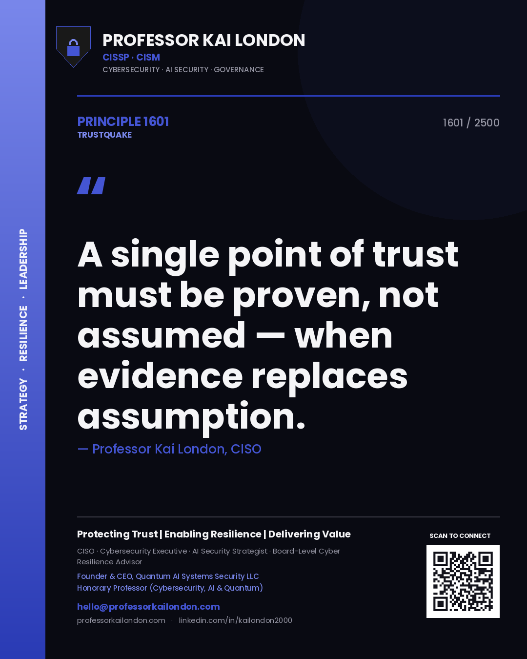 Professor Kai London principle 1601: A single point of trust must be proven, not assumed — when evidence replaces assumption.