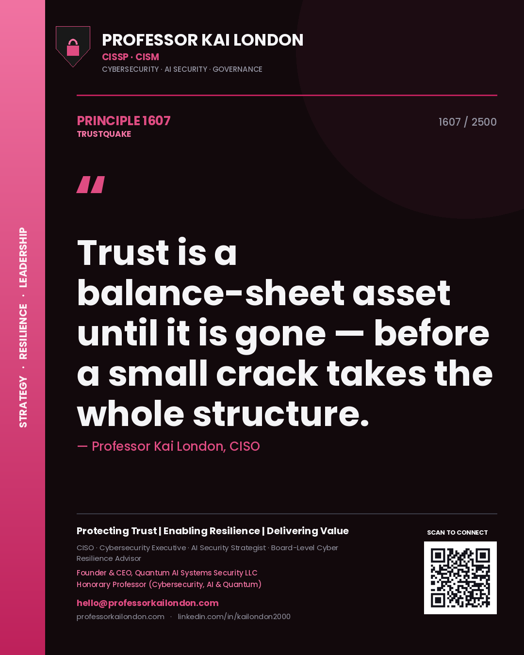 Professor Kai London principle 1607: Trust is a balance-sheet asset until it is gone — before a small crack takes the whole structure.