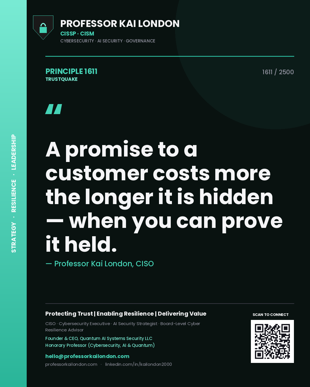 Professor Kai London principle 1611: A promise to a customer costs more the longer it is hidden — when you can prove it held.