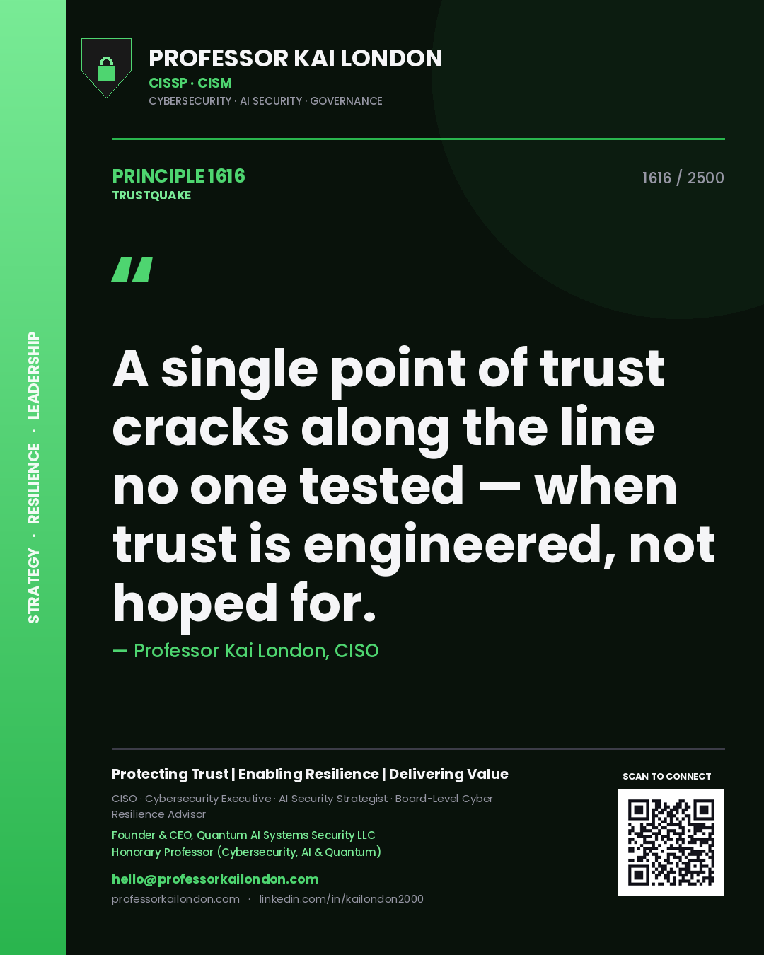 Professor Kai London principle 1616: A single point of trust cracks along the line no one tested — when trust is engineered, not hoped for.
