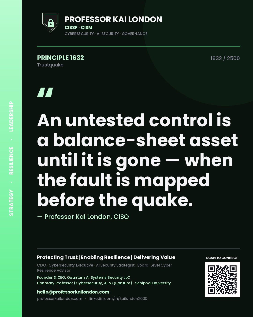 Professor Kai London principle 1632: An untested control is a balance-sheet asset until it is gone — when the fault is mapped before the quake.