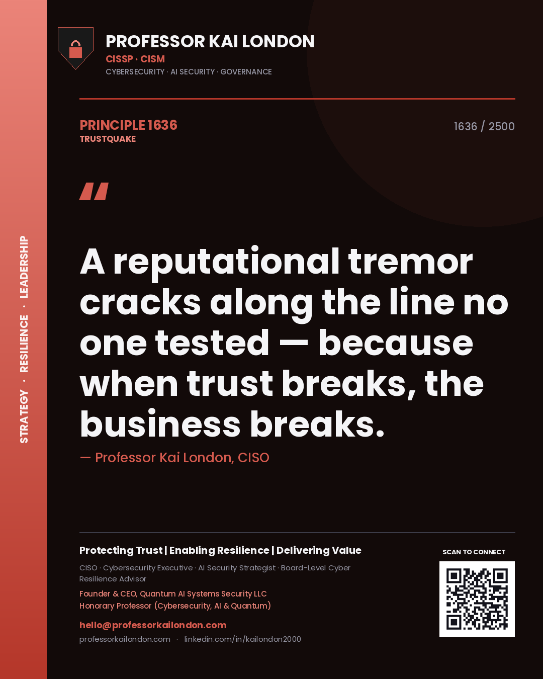 Professor Kai London principle 1636: A reputational tremor cracks along the line no one tested — because when trust breaks, the business breaks.