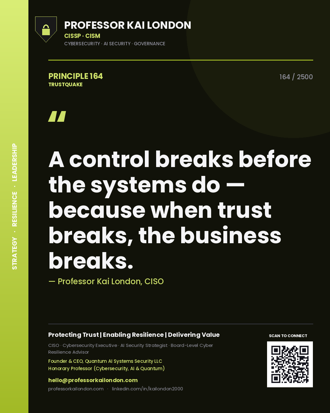 Professor Kai London principle 164: A control breaks before the systems do — because when trust breaks, the business breaks.