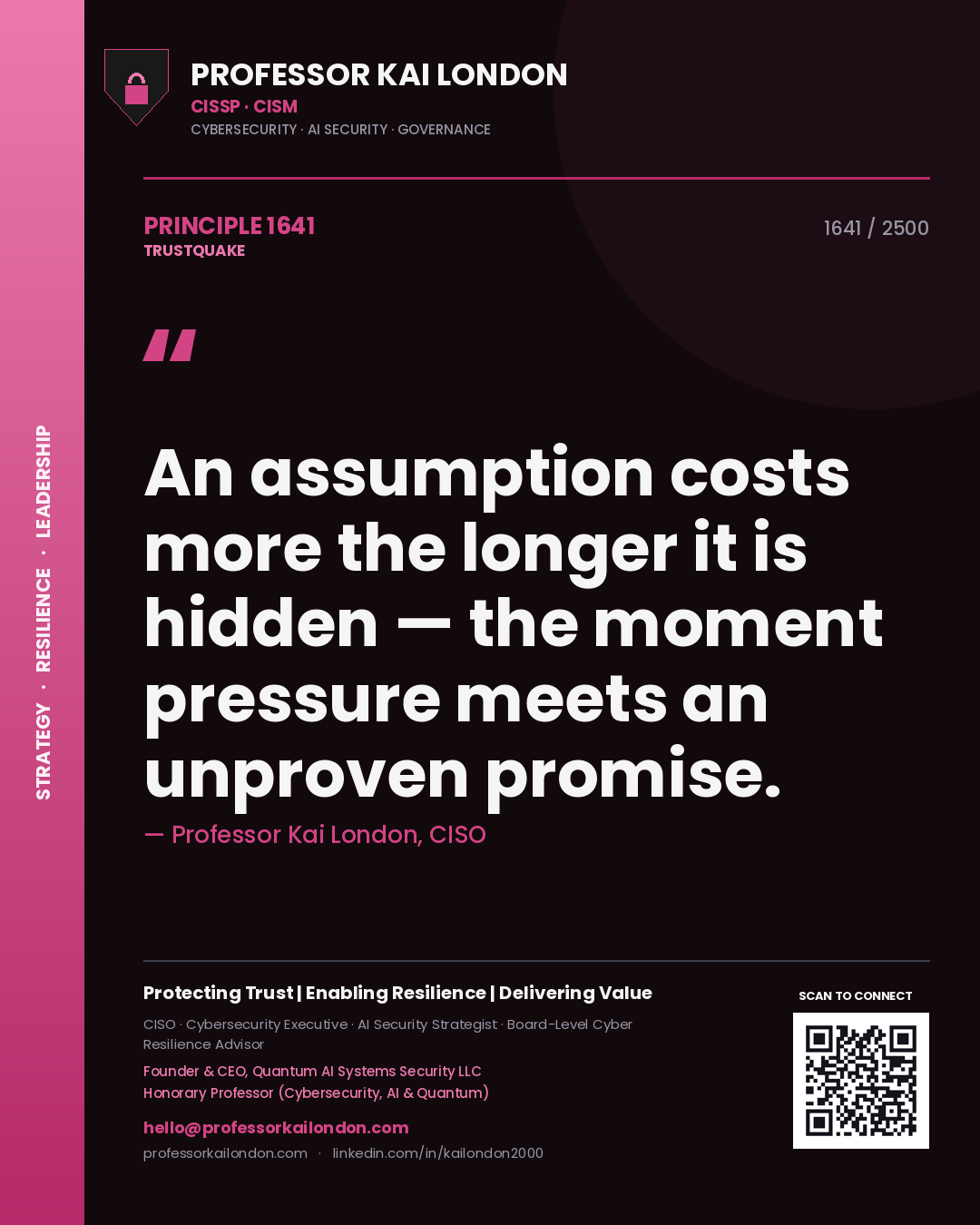 Professor Kai London principle 1641: An assumption costs more the longer it is hidden — the moment pressure meets an unproven promise.
