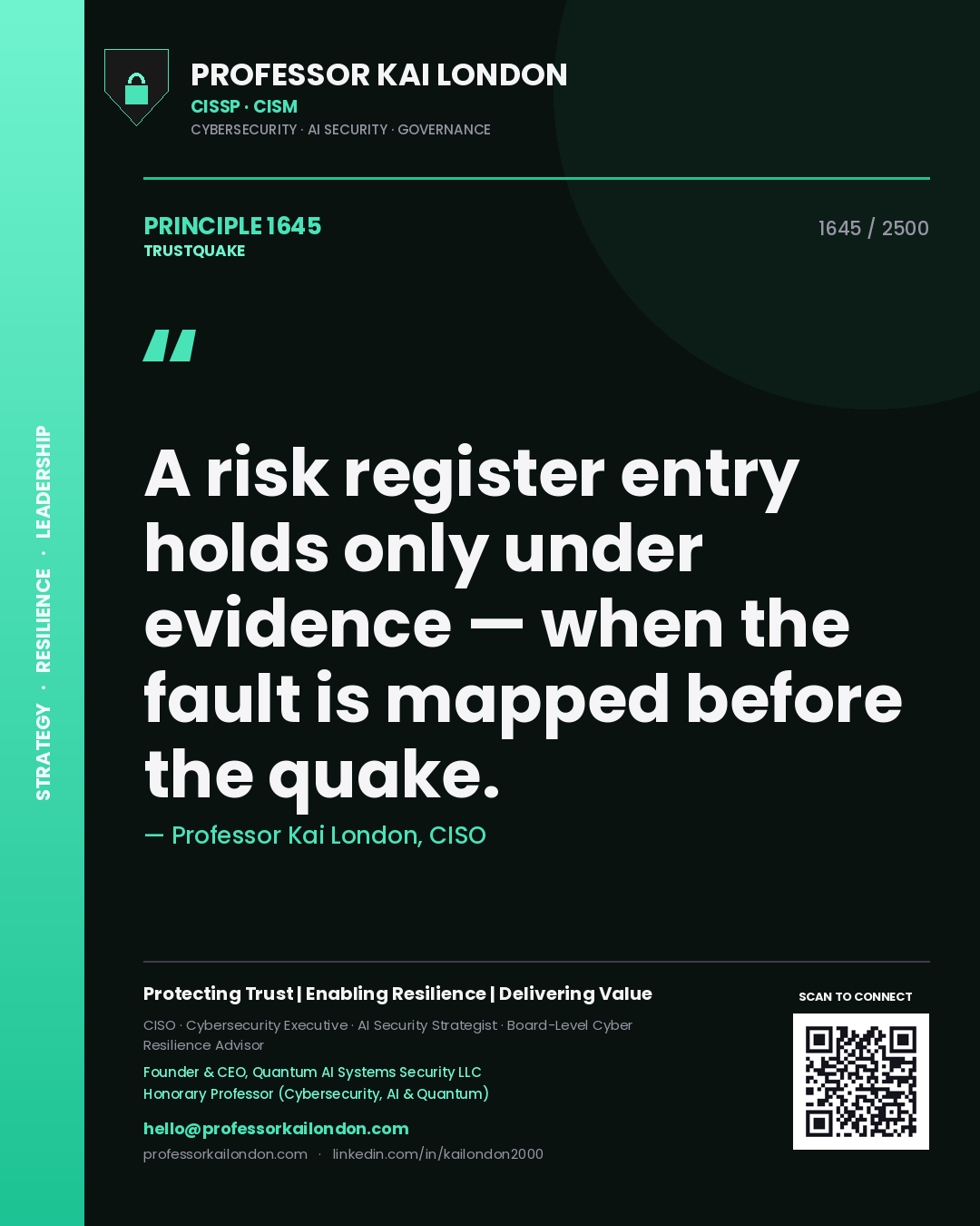 Professor Kai London principle 1645: A risk register entry holds only under evidence — when the fault is mapped before the quake.