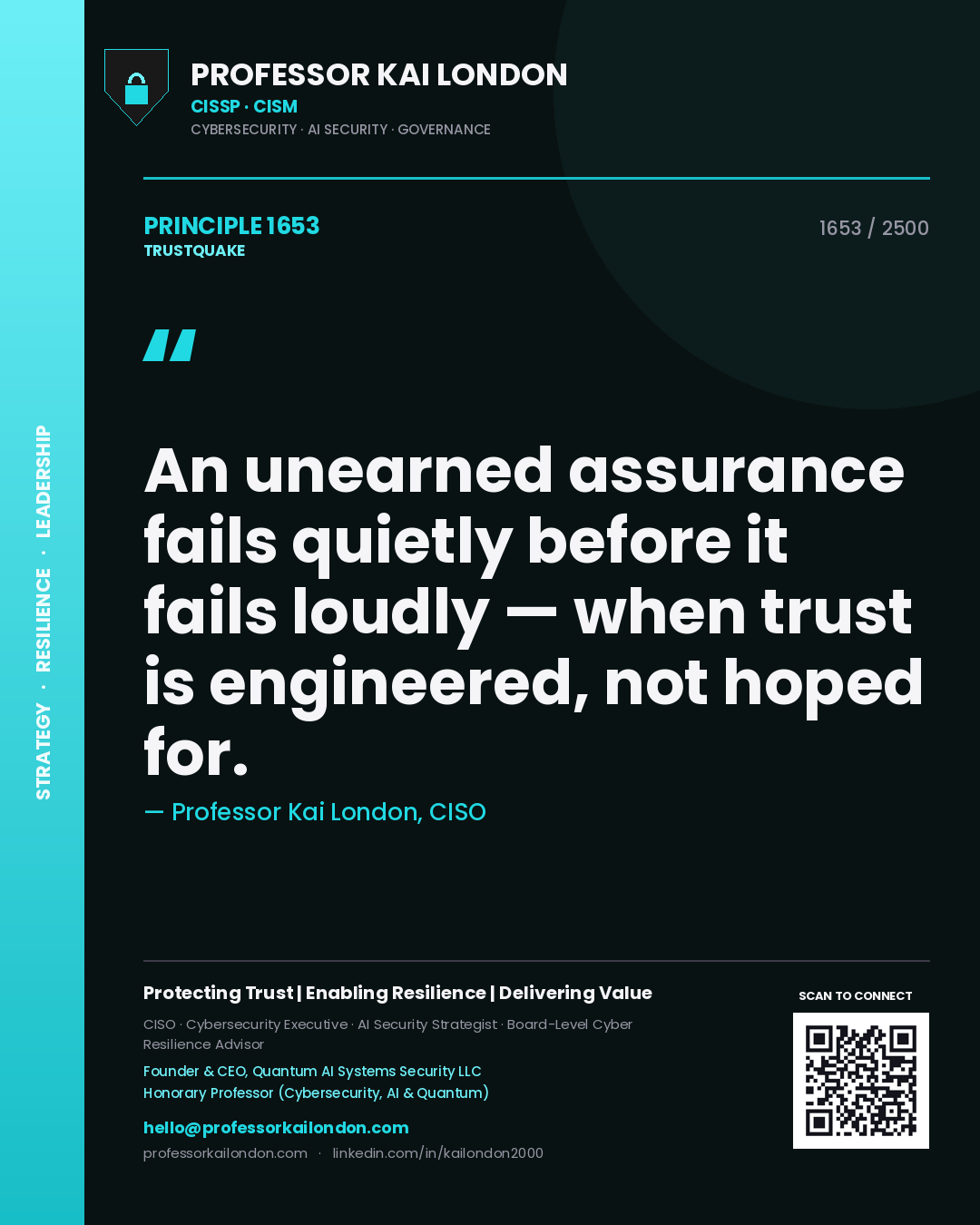 Professor Kai London principle 1653: An unearned assurance fails quietly before it fails loudly — when trust is engineered, not hoped for.