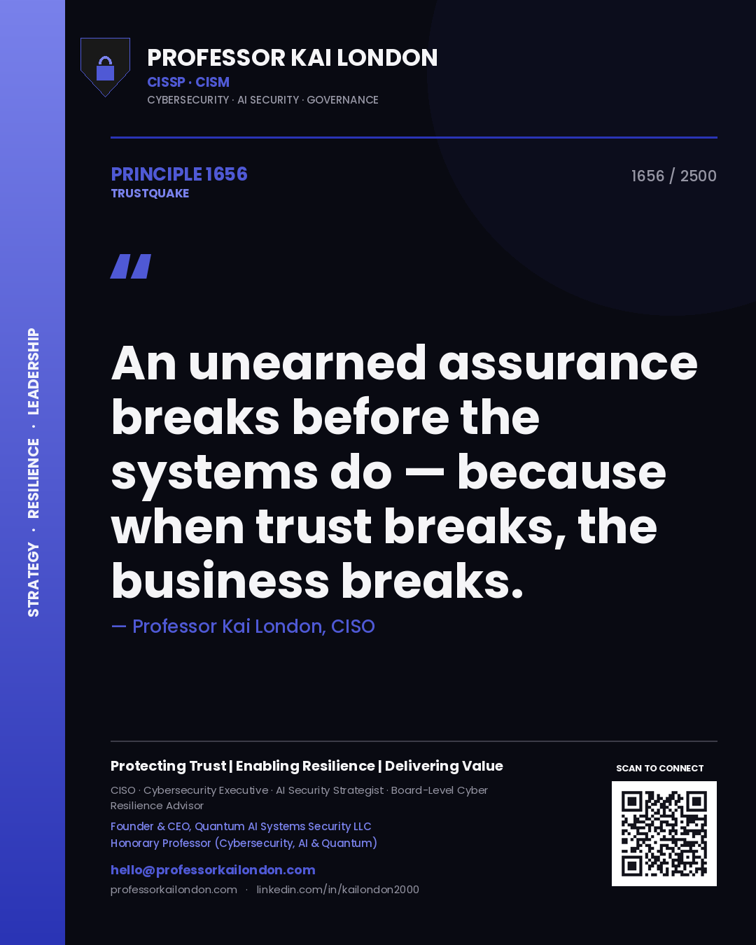 Professor Kai London principle 1656: An unearned assurance breaks before the systems do — because when trust breaks, the business breaks.
