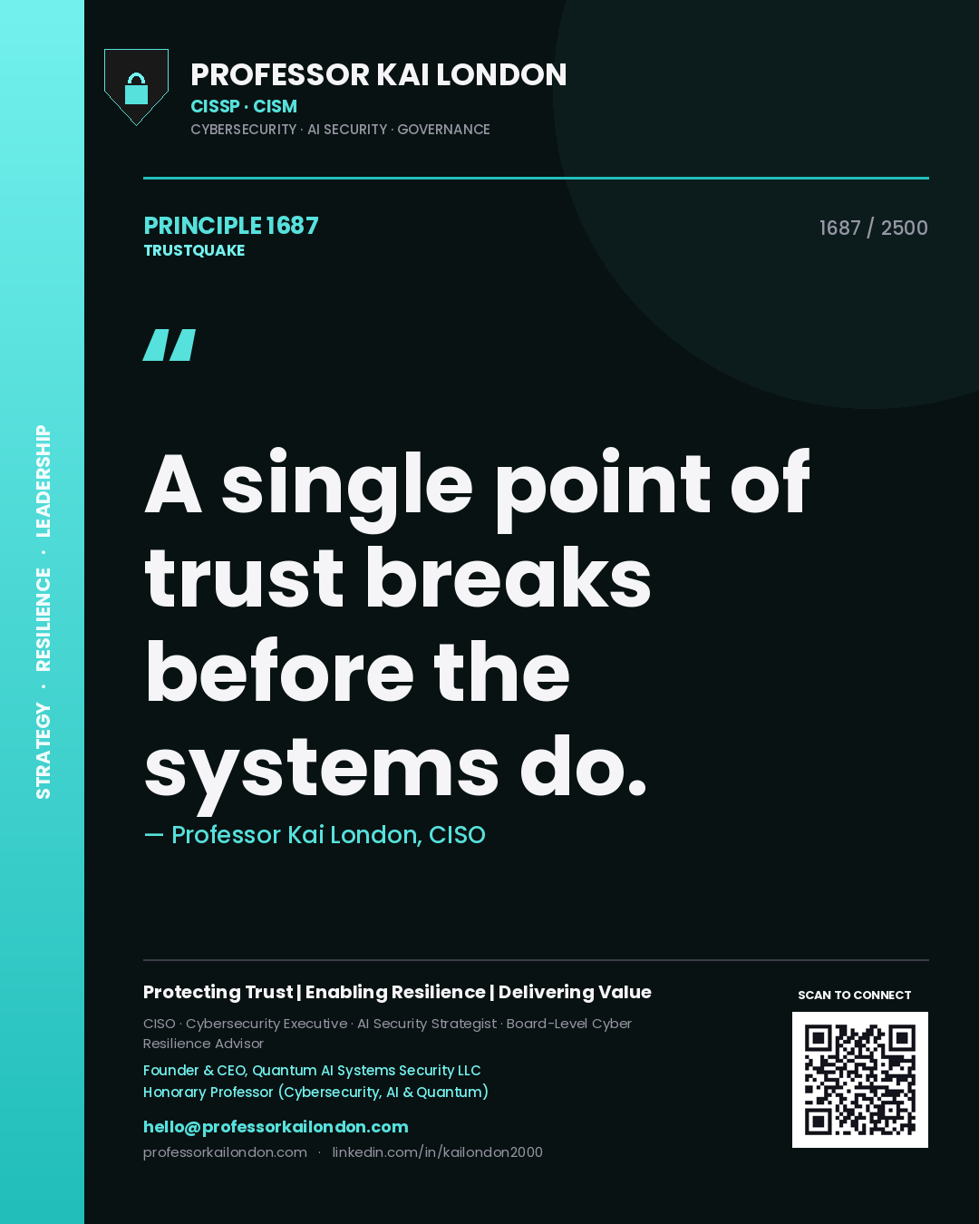 Professor Kai London principle 1687: A single point of trust breaks before the systems do.