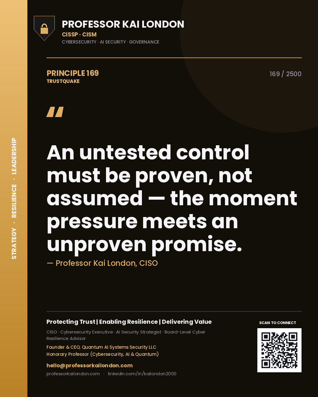 Professor Kai London principle 169: An untested control must be proven, not assumed — the moment pressure meets an unproven promise.