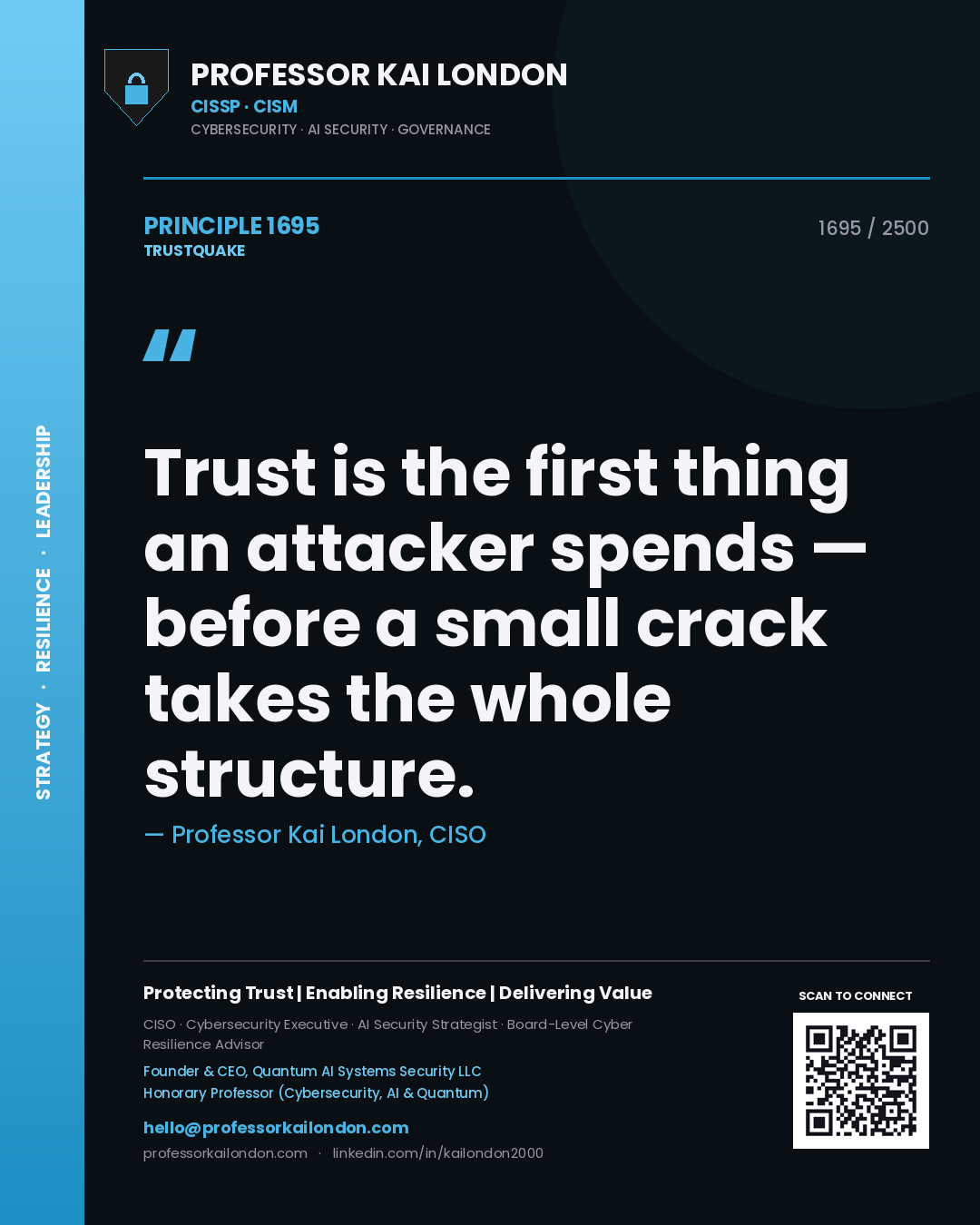 Professor Kai London principle 1695: Trust is the first thing an attacker spends — before a small crack takes the whole structure.