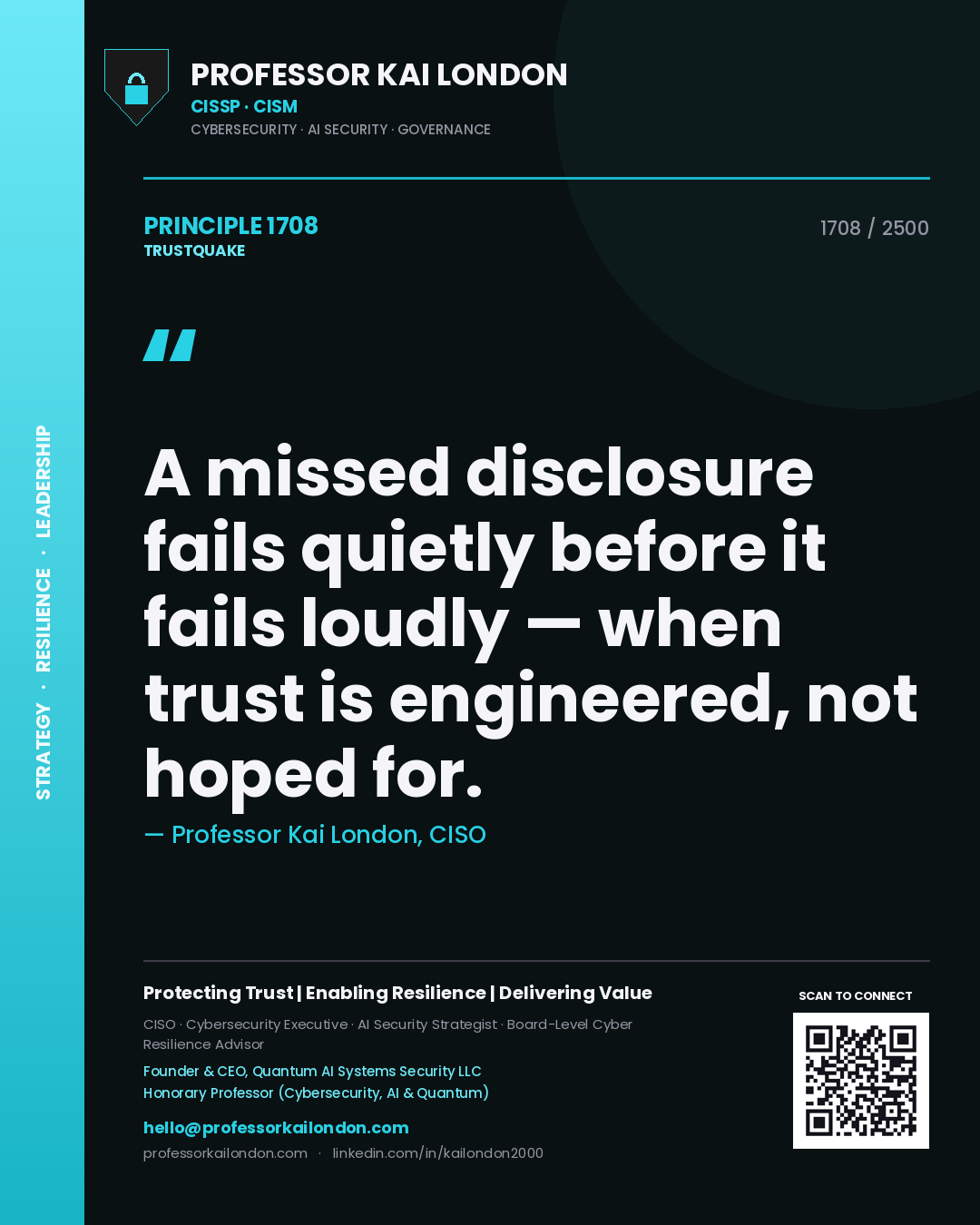 Professor Kai London principle 1708: A missed disclosure fails quietly before it fails loudly — when trust is engineered, not hoped for.