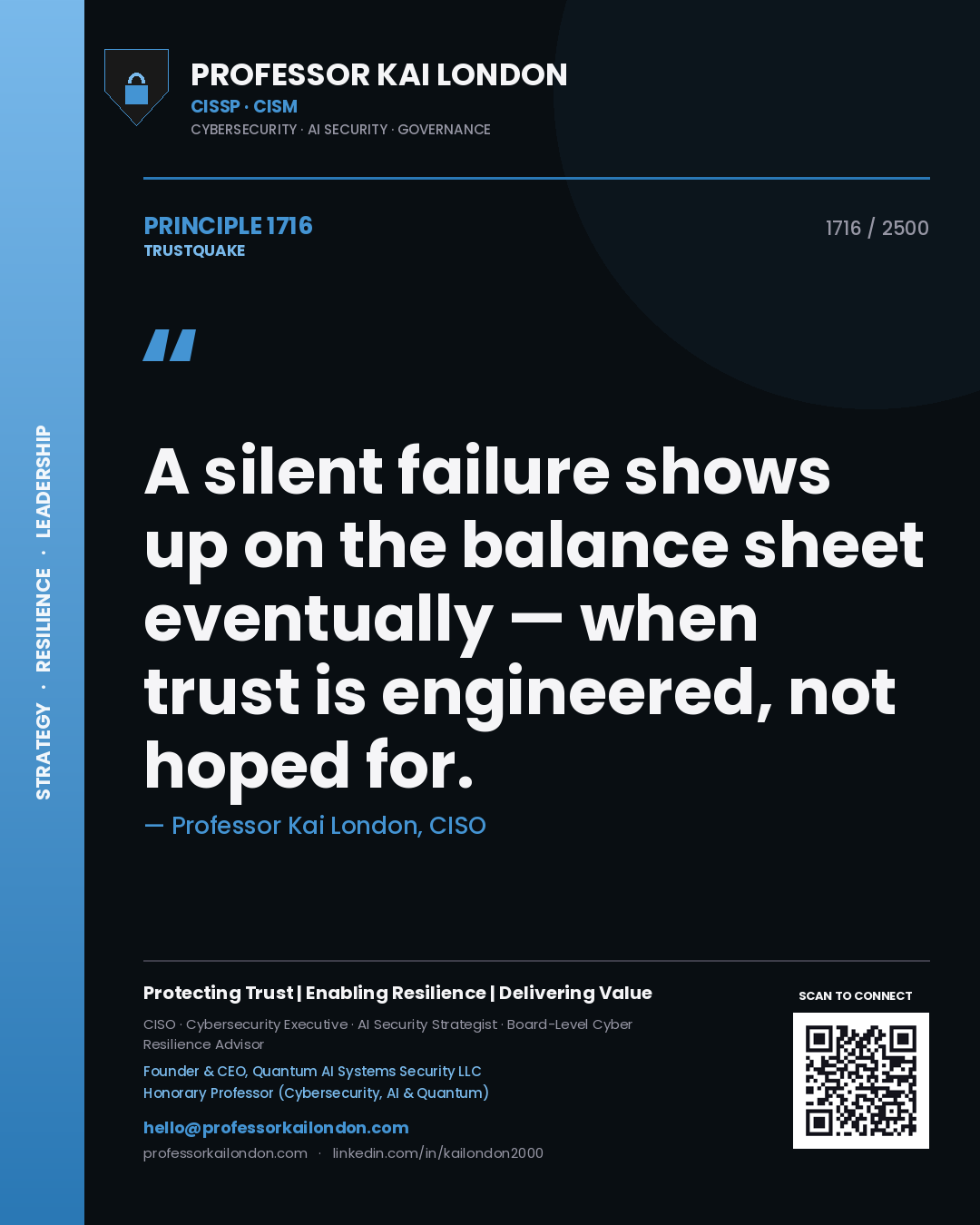 Professor Kai London principle 1716: A silent failure shows up on the balance sheet eventually — when trust is engineered, not hoped for.
