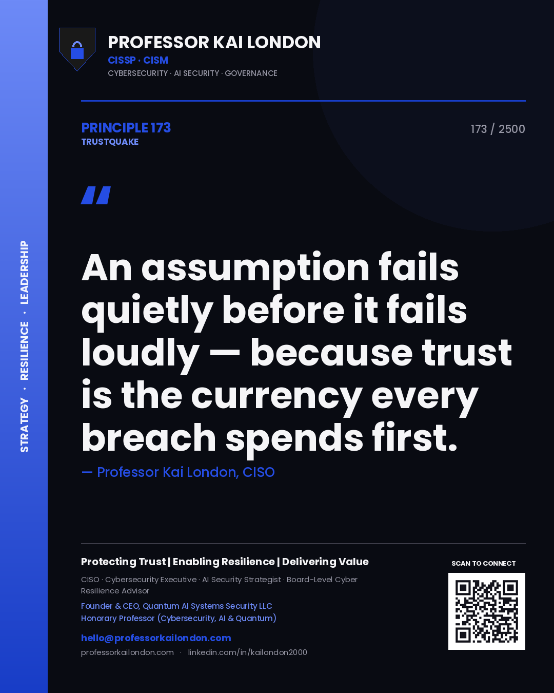 Professor Kai London principle 173: An assumption fails quietly before it fails loudly — because trust is the currency every breach spends first.