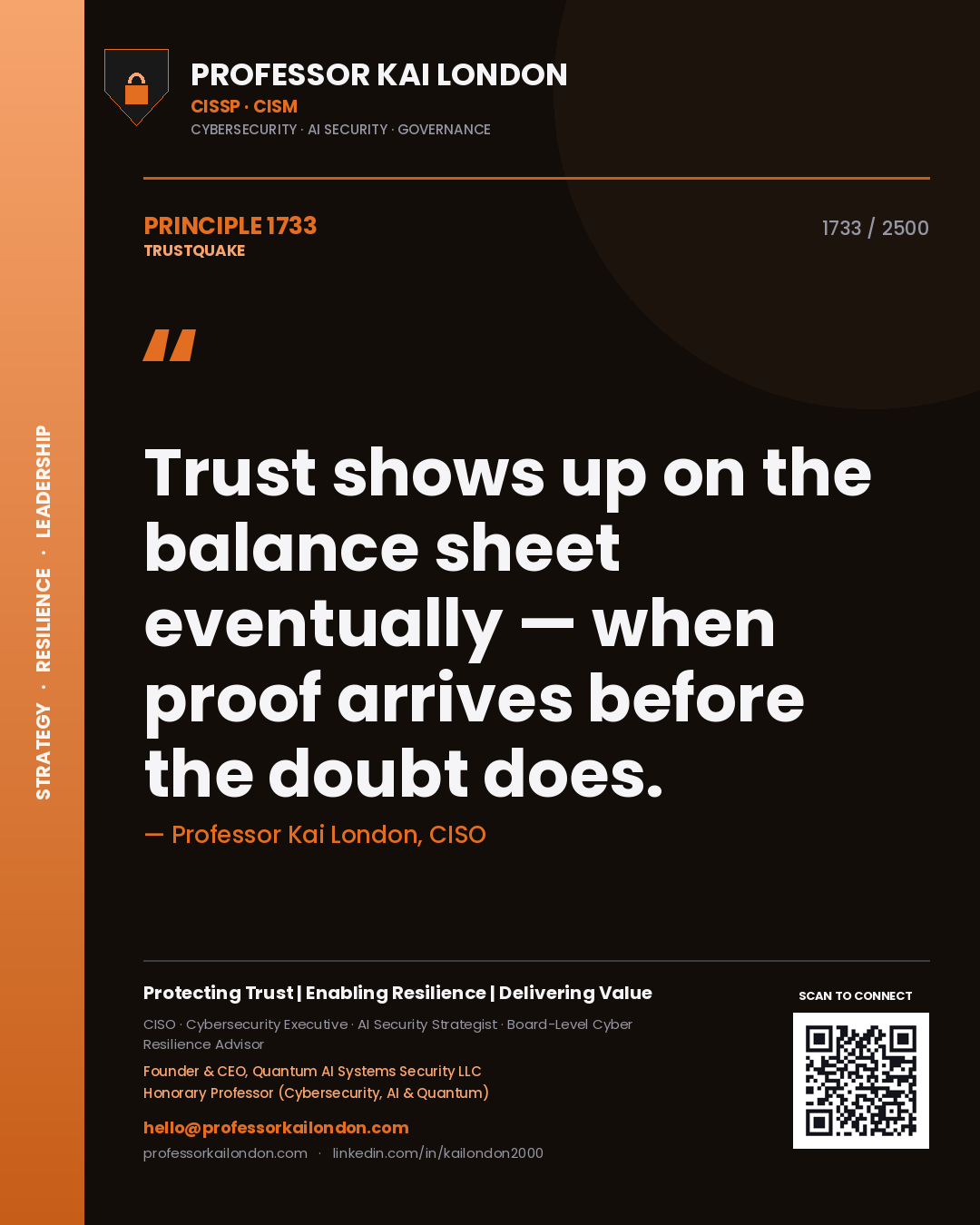 Professor Kai London principle 1733: Trust shows up on the balance sheet eventually — when proof arrives before the doubt does.