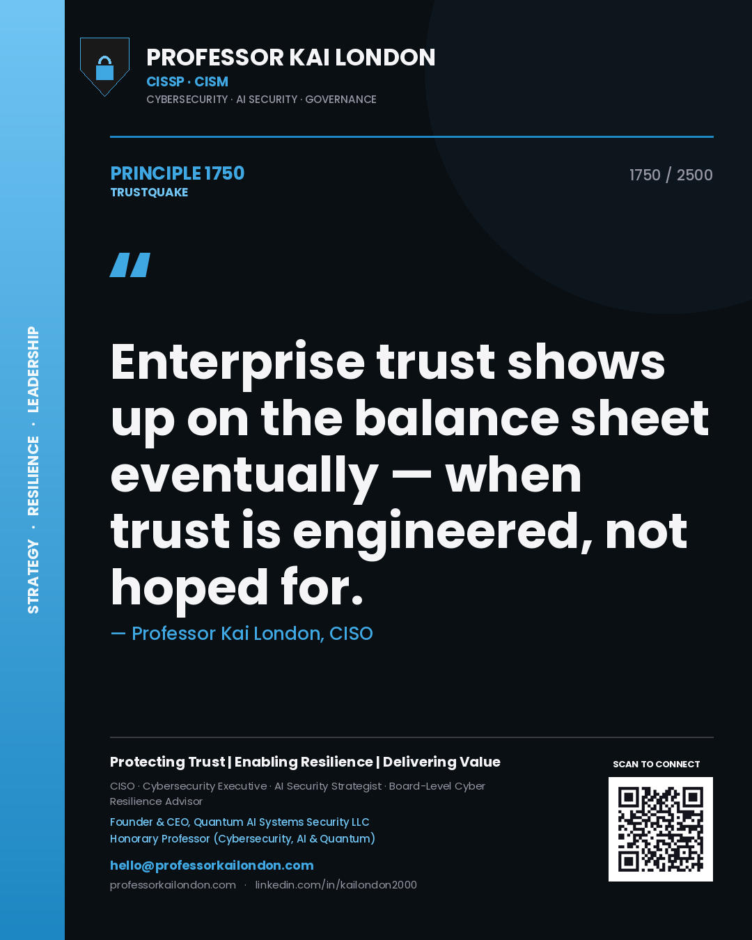 Professor Kai London principle 1750: Enterprise trust shows up on the balance sheet eventually — when trust is engineered, not hoped for.