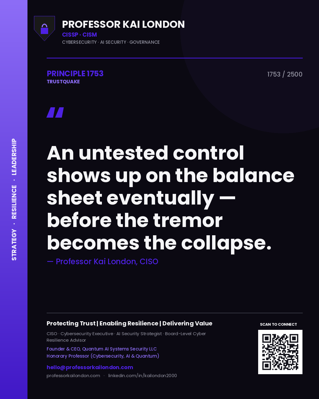 Professor Kai London principle 1753: An untested control shows up on the balance sheet eventually — before the tremor becomes the collapse.