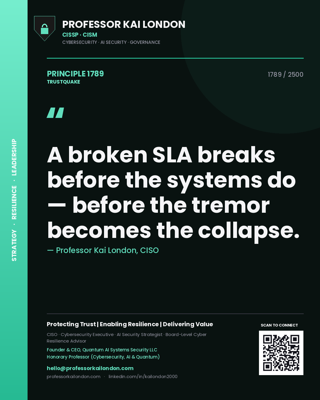 Professor Kai London principle 1789: A broken SLA breaks before the systems do — before the tremor becomes the collapse.