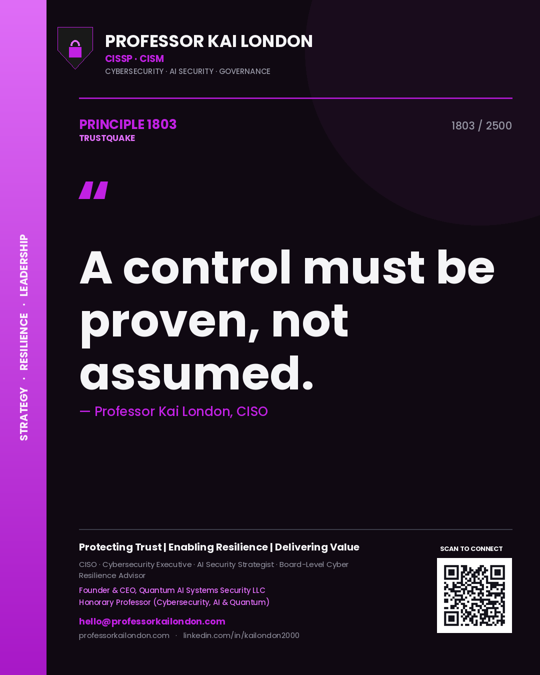 Professor Kai London principle 1803: A control must be proven, not assumed.