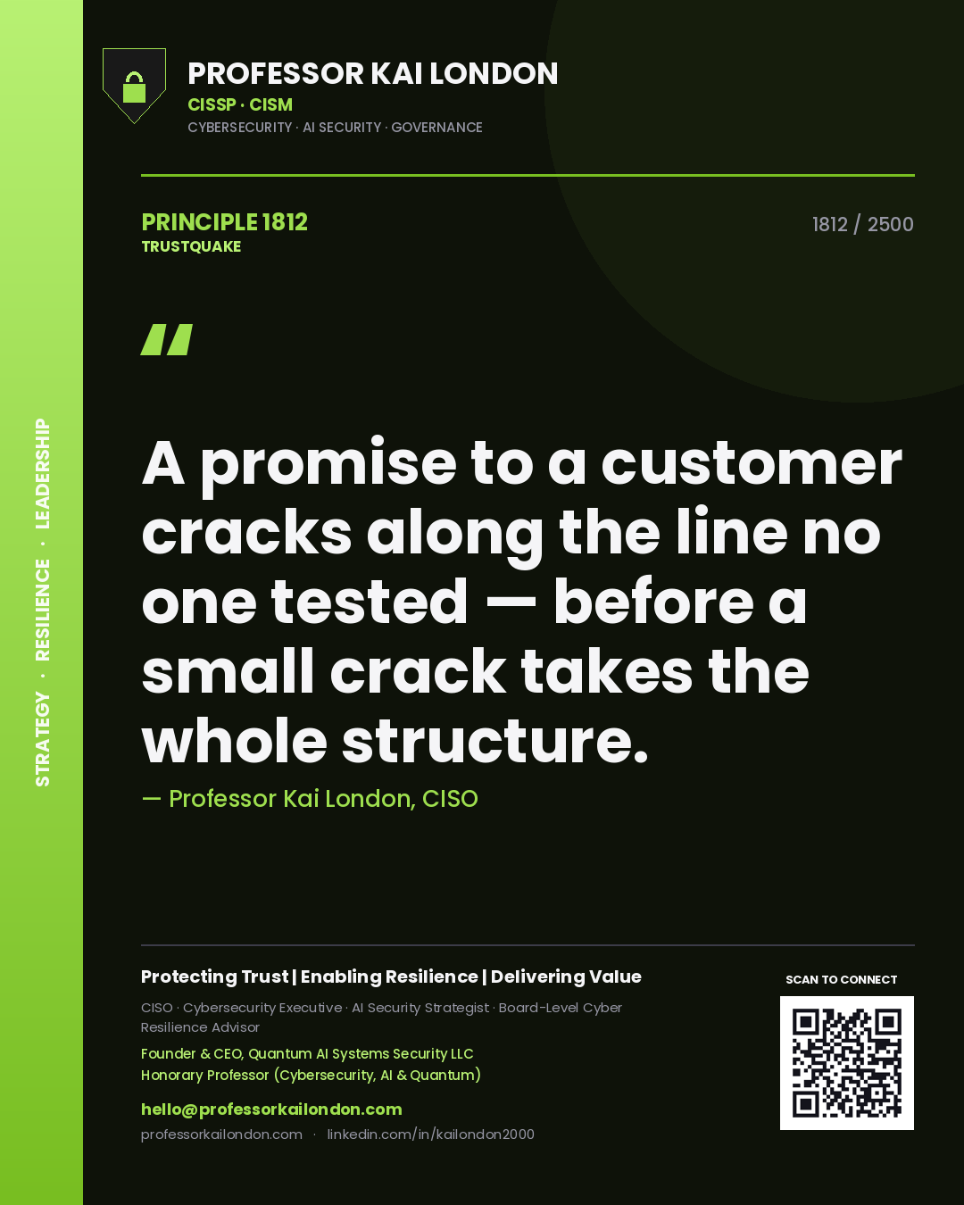Professor Kai London principle 1812: A promise to a customer cracks along the line no one tested — before a small crack takes the whole structure.