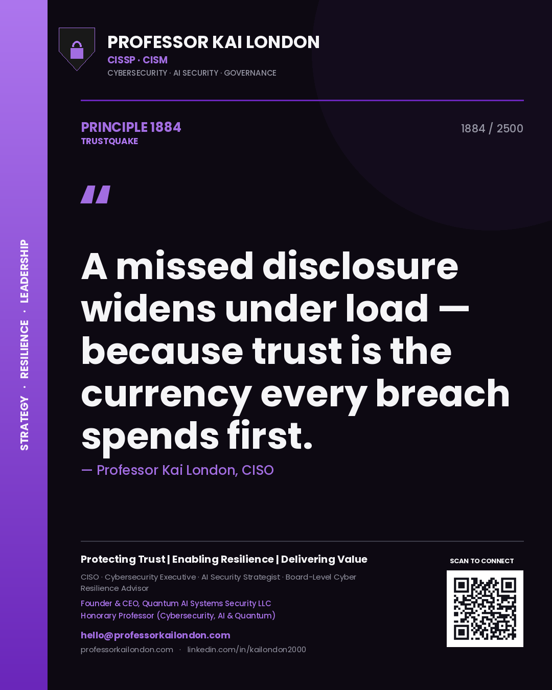 Professor Kai London principle 1884: A missed disclosure widens under load — because trust is the currency every breach spends first.