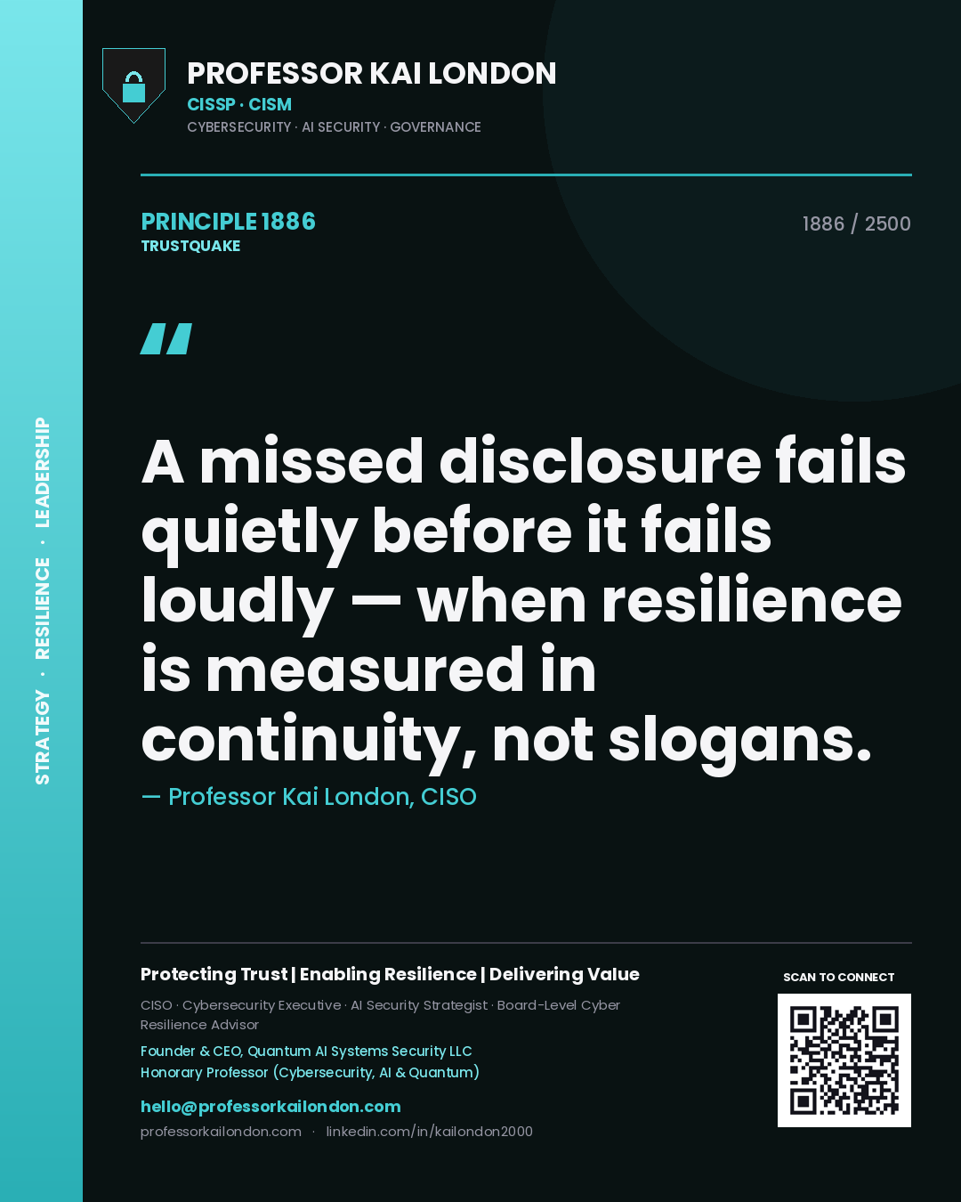 Professor Kai London principle 1886: A missed disclosure fails quietly before it fails loudly — when resilience is measured in continuity, not slogans.