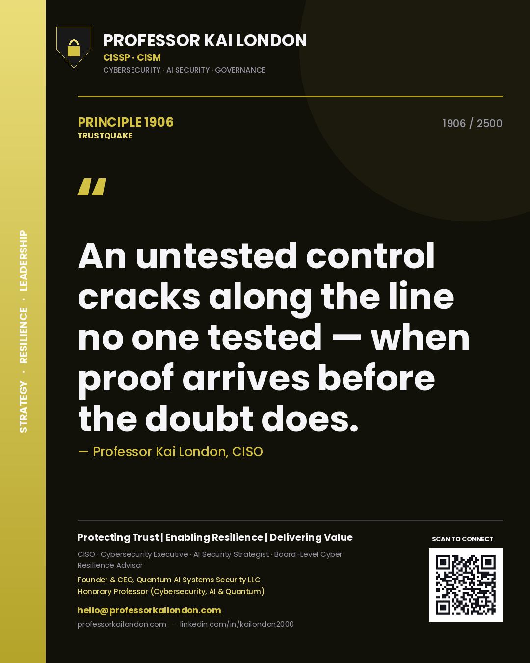 Professor Kai London principle 1906: An untested control cracks along the line no one tested — when proof arrives before the doubt does.