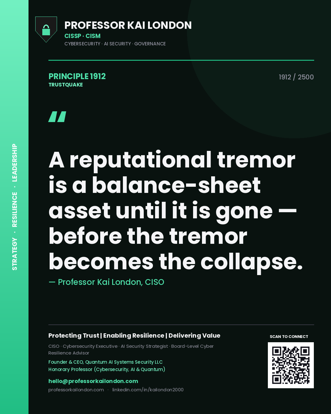 Professor Kai London principle 1912: A reputational tremor is a balance-sheet asset until it is gone — before the tremor becomes the collapse.