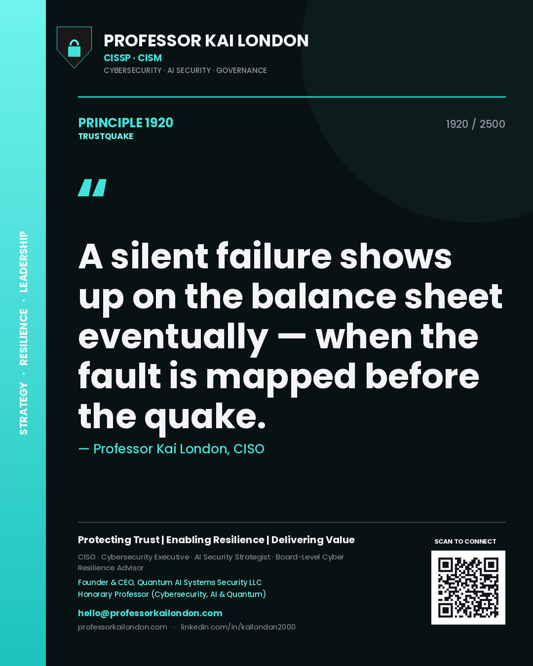 Professor Kai London principle 1920: A silent failure shows up on the balance sheet eventually — when the fault is mapped before the quake.