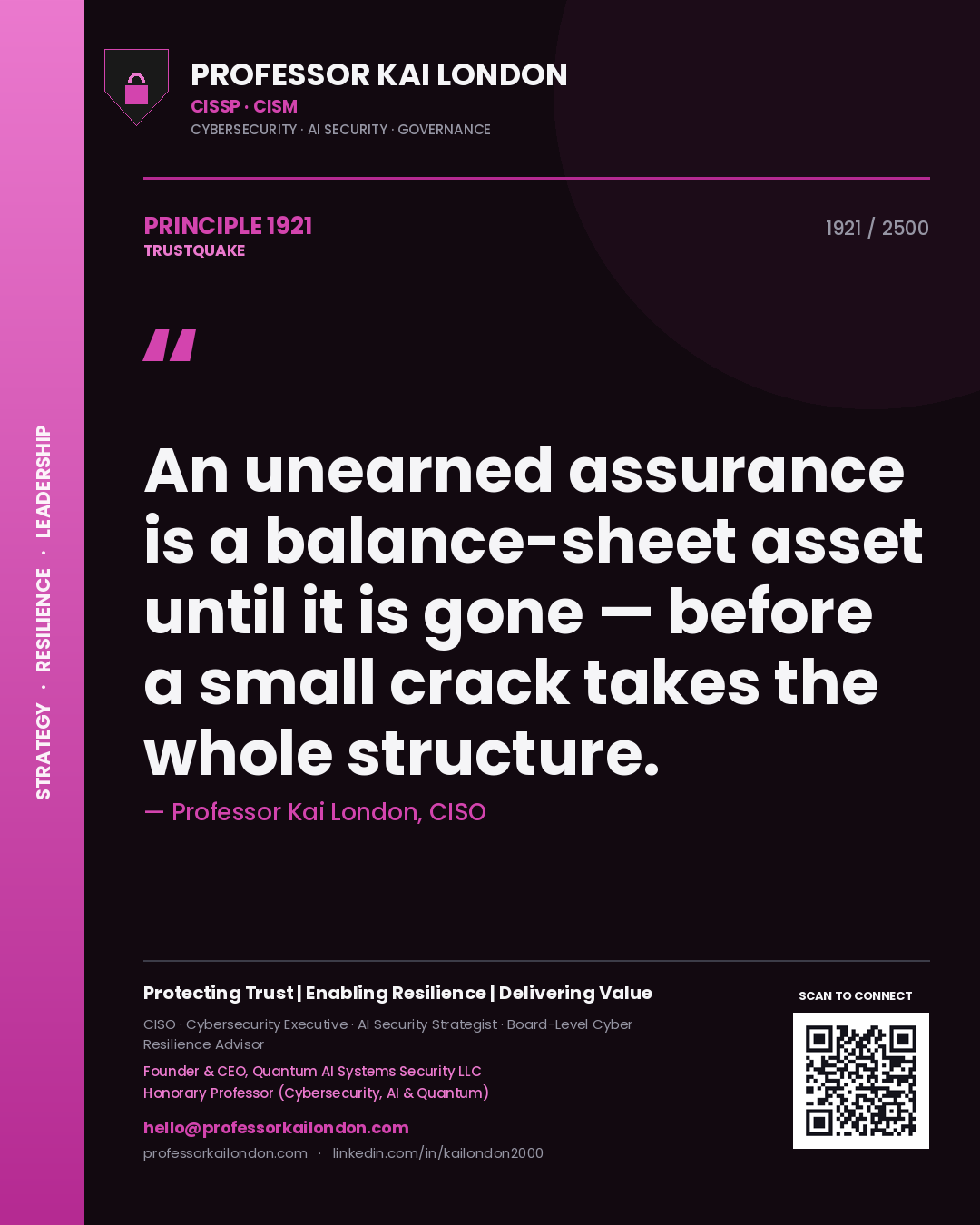 Professor Kai London principle 1921: An unearned assurance is a balance-sheet asset until it is gone — before a small crack takes the whole structure.
