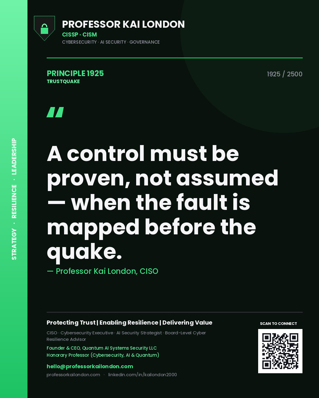Professor Kai London principle 1925: A control must be proven, not assumed — when the fault is mapped before the quake.