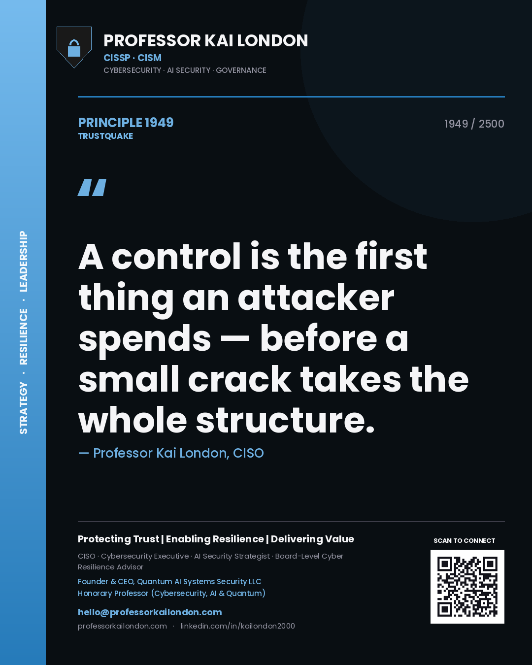 Professor Kai London principle 1949: A control is the first thing an attacker spends — before a small crack takes the whole structure.