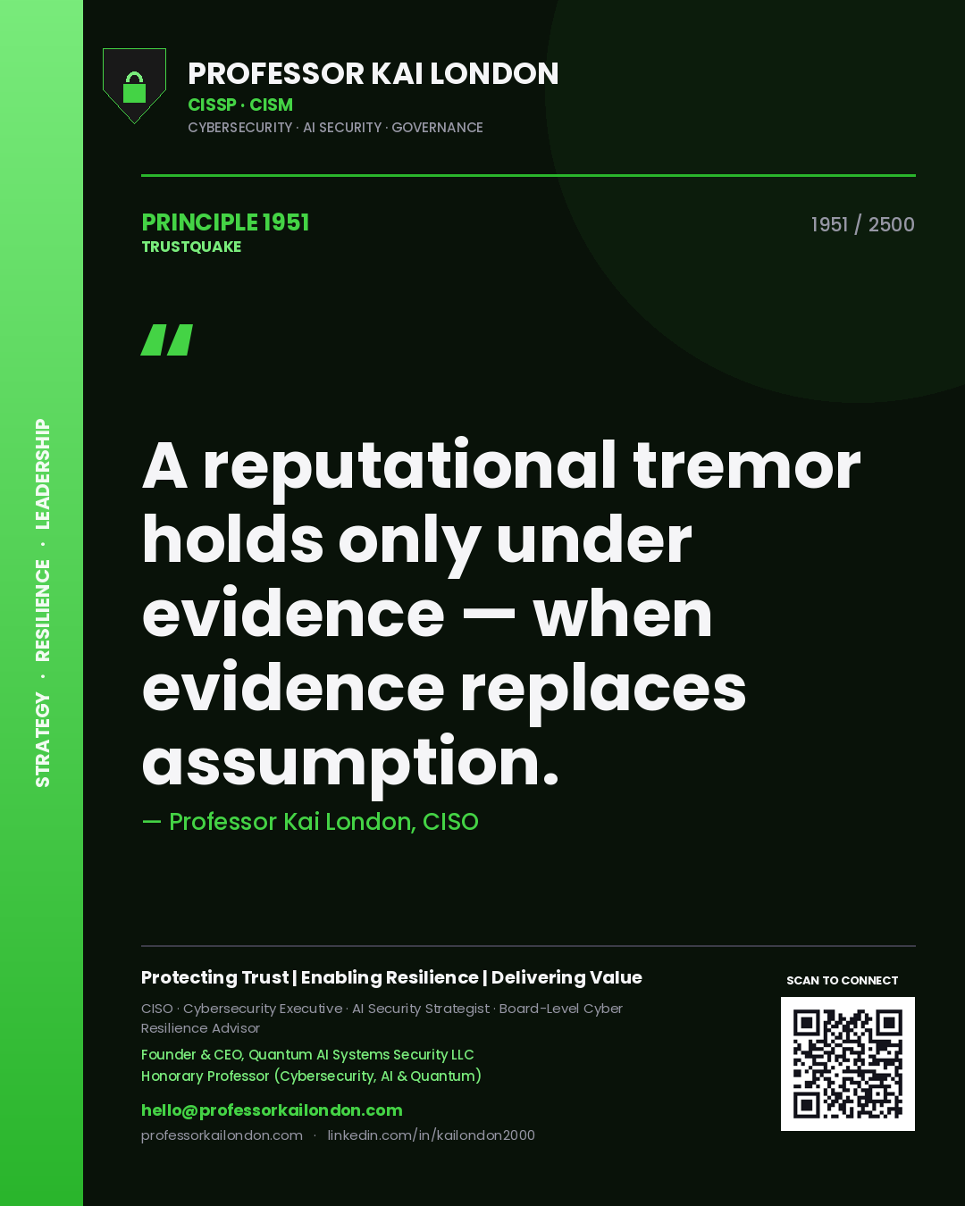 Professor Kai London principle 1951: A reputational tremor holds only under evidence — when evidence replaces assumption.