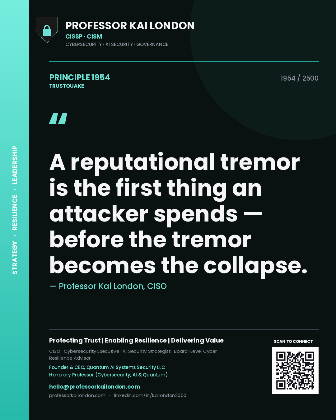 Professor Kai London principle 1954: A reputational tremor is the first thing an attacker spends — before the tremor becomes the collapse.