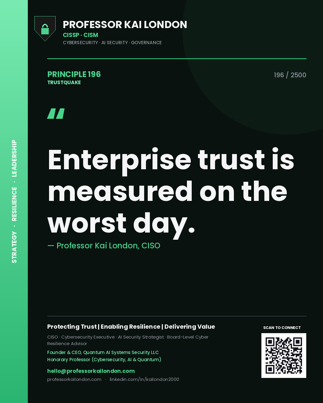 Professor Kai London principle 196: Enterprise trust is measured on the worst day.