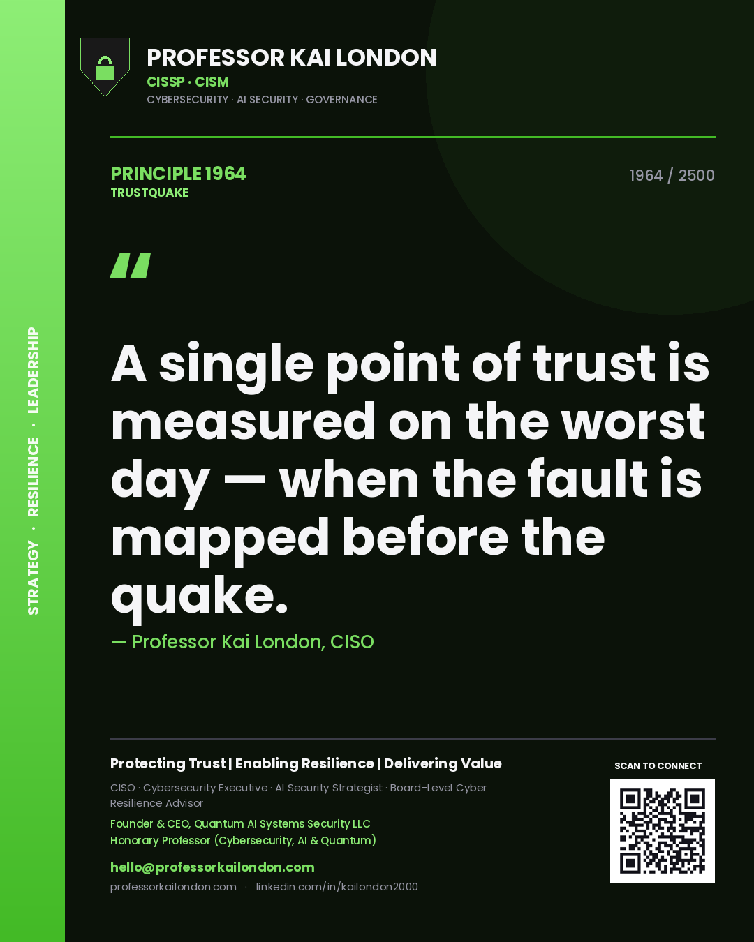 Professor Kai London principle 1964: A single point of trust is measured on the worst day — when the fault is mapped before the quake.